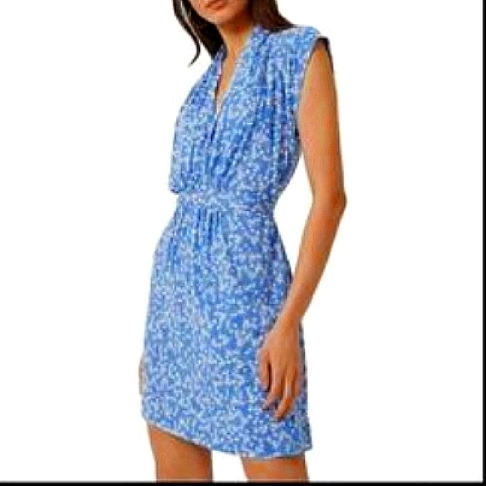 French Connection Women's Chalk Blue Bruna Jersey Wrap Neck Mini Dress Size 2I
